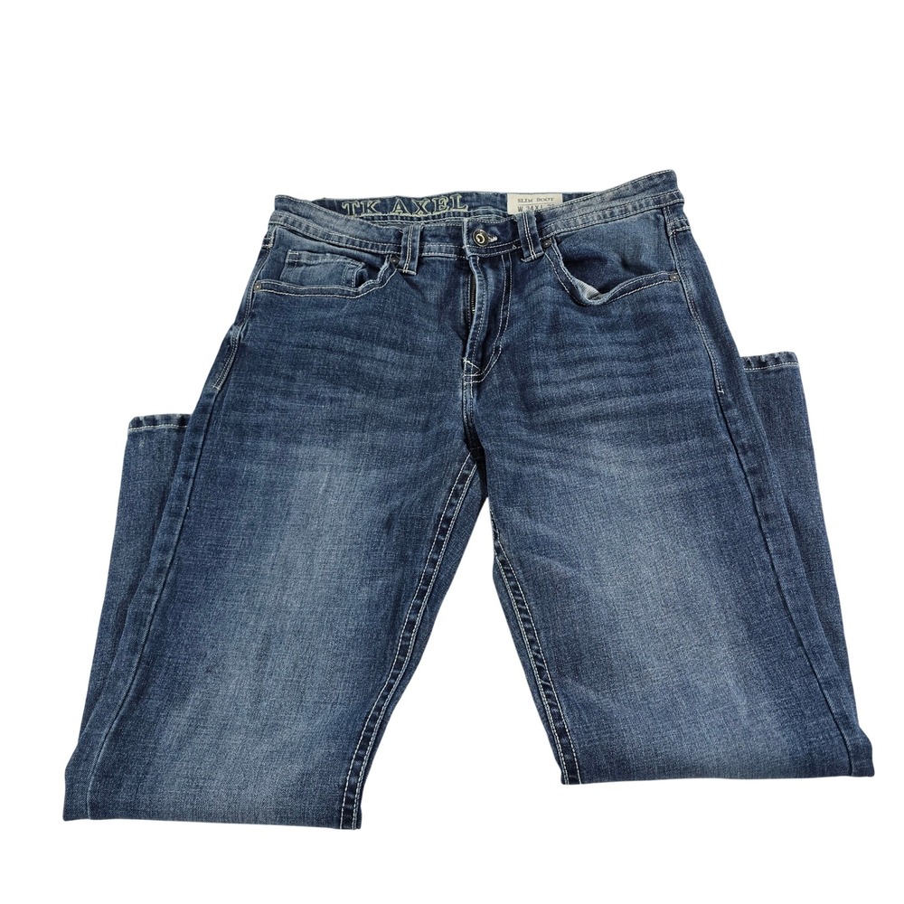 TK Axel Slim Bootcut Jeans Mens 34x30 Medium Wash Contrast Stitch Denim